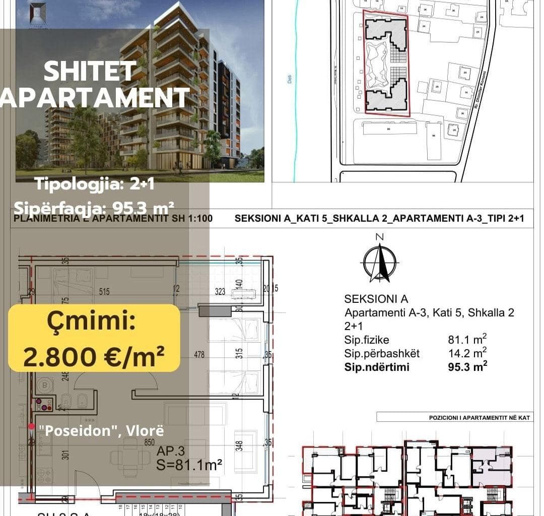 Shitet Apartament 2+1 në Vlorë, Poseidon — Vlorë